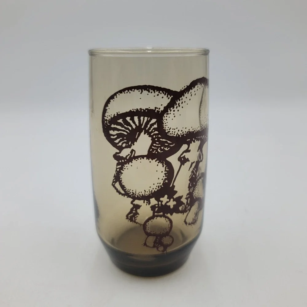 Vintage Smoke Glass Mushroom Tumbler Brown Fungi Retro Highball 5.5 Inch